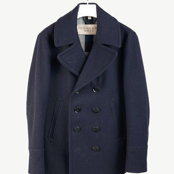 Burberry Brit Navy Wool-Blend Double-Breasted Peacoat - Picture 2 of 15